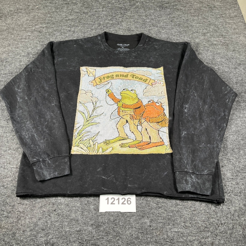 Frog and Toad Sweatshirt Mens XL Black Cotton Tapestry Frogs Print Crew Neck